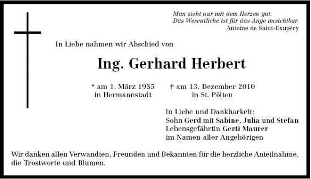Herbert Gerhard 1935-2010 Todesanzeige